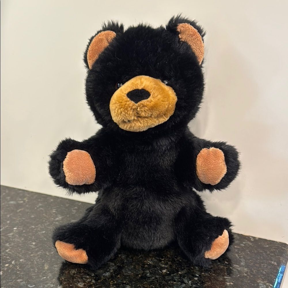 Black Bear Puppet. Black and Tan Plush Teddy Bear Puppet. Size 10”